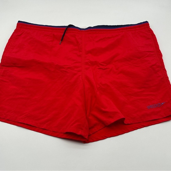 Mens Sz XL Vintage Red Speedo Lined Swim Trunk Shorts Nylon - Picture 1 of 10